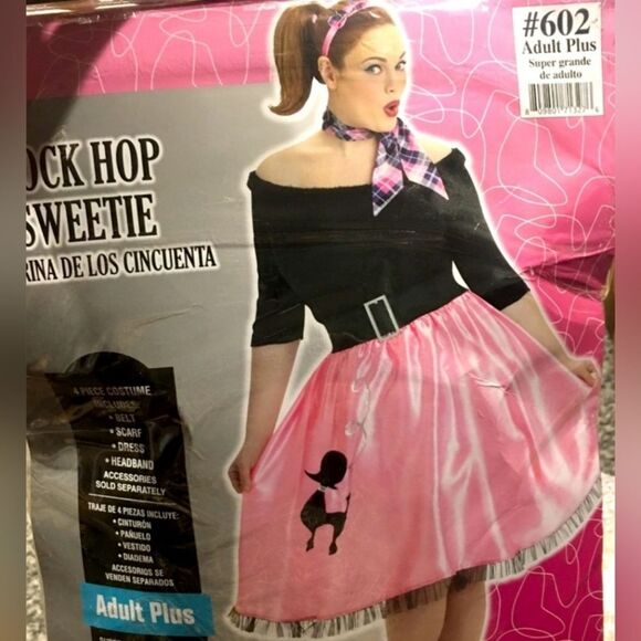 Vintage Girls Pink Long Sleeve Poodle Dress 50's Grease Costume Size XL 14/16 - Picture 1 of 12